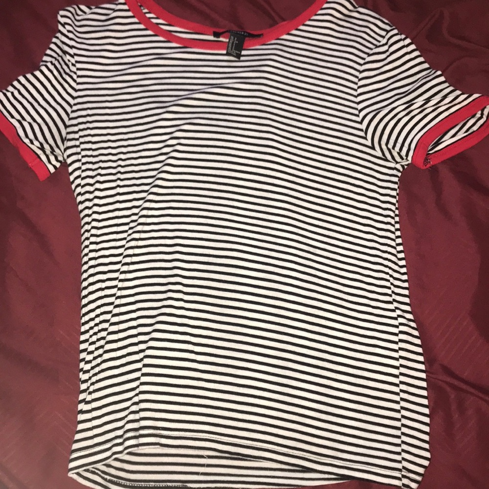 black and white striped tight fitted t shirt